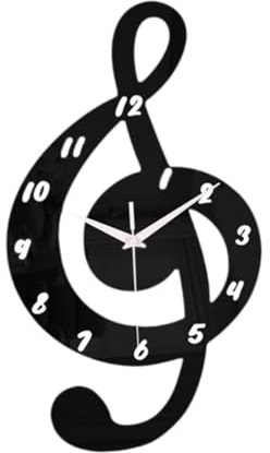 Milageto Wanduhr mit Musiknoten, Hängeuhr, schwarz, leicht, geräuschlos, Wanddekoration, Acryl-Ornament für Zuhause, Schule, Arbeitszimmer, Café, Bar