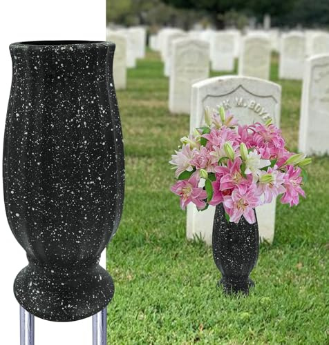 MYGDLUS Cemetery Vase, Black Plastic, Modern Cylindrical Vase with Ground Spike, Ideal for Tombstone Markers, Honoring The Loss of Loved Ones
