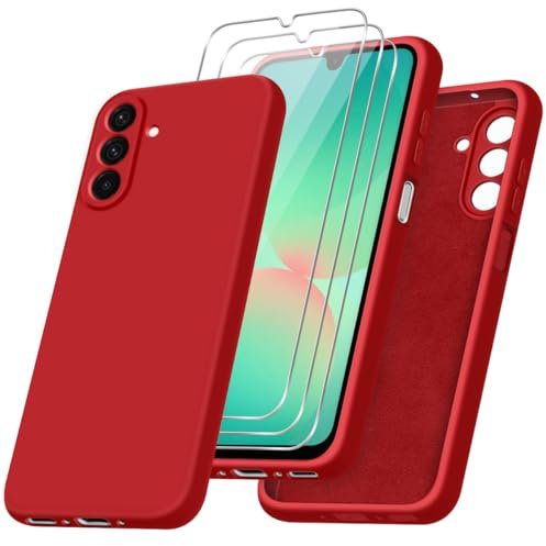 jrester Hülle kompatibel mit Samsung Galaxy A17 / A26 5G Hülle mit 3 Stück Gehärtetes Glas Schutzfolie, Rot Weich Silikon Schutzhülle für Samsung Galaxy A17 / A26 5G