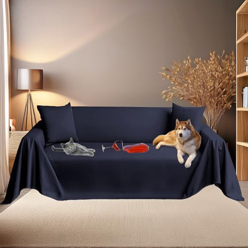 Byour3 – Sofabezug SUPER WASSERDICHT 3 2 4 Sitzer - Sofaschoner Katze Hund Kinder Haustiere - Sofaschutz Fleckenabweisender Anti Tierhaare Sofa-Abdeckung Rechteckig Waschbarer (Königsblau, 1/2 Sitzer)