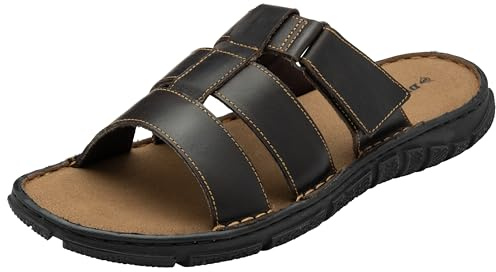 DUNLOP Men's Leather Sandals Soft Insole Brown Sliders Summer Holiday Beach Shoes