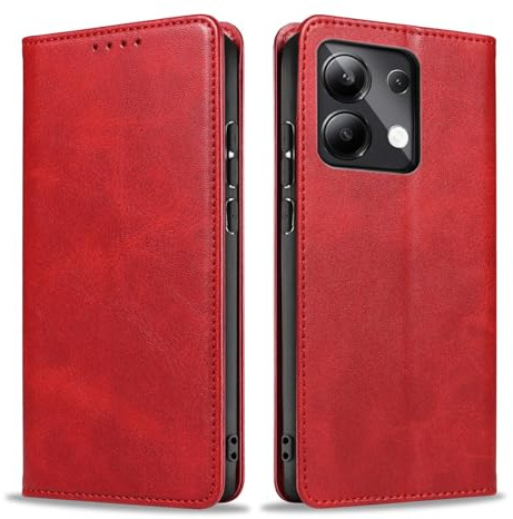 LBH Handyhülle Smartphone-Hülle für Xiaomi Redmi Note 13 Klapphülle Magnetverschluss Kartenfächer Geldfach Standfunktion Case Etui Rundumschutz Schutzhülle Rot
