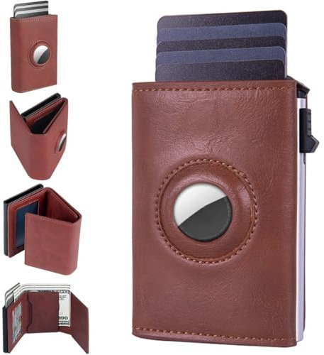 PEVRUAY Portefeuilles pour Homme avec Blocage RFID et Poche pour pièces de Monnaie, Porte-Cartes Pop-up AirTag pour Apple Air Tag, Portefeuille Intelligent avec Pince à Billets, Porte-Cartes pour