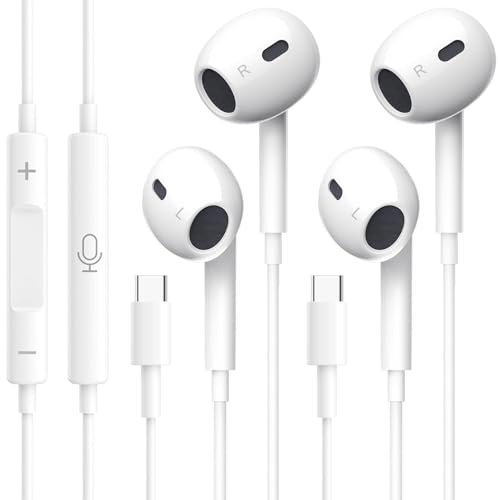 2Pack USB-C Kopfhörer,HiFi Stereo In-Ear Kopfhörer mit Noise Isolating,Integriertem Mikrofon&Lautstärkeregler Kompatibel mit i-Phone 16/15/Plus/Pro Max,Galaxy S24/S23/Ultra/A53,i-Pad Pro,Pixel 7/6 etc