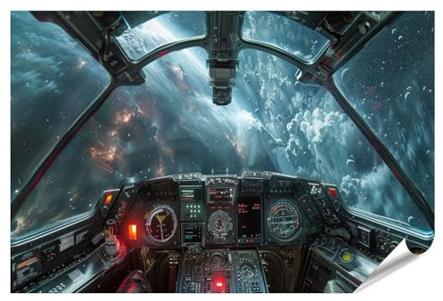 islandburner XXL Bild Poster Raumschiff Cockpit mit Blick auf Weltraumnebel für Wohnzimmer Weltraumfans Büro Premium Bilder Fotodruck