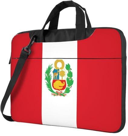 WZYWHJ Laptoptasche mit Flaggenmuster von Peru, mit weichem Innenfutter, mehreren Taschen, ideal für Herren, Reisen und Business, Schwarz, 13 Zoll, Schwarz, 13 inch