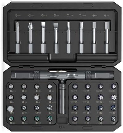 OQIMAX 42 in 1 Magnetic Screwdriver Set, Ratchet Screwdriver Set with 40 PCS Magnetic Bits, Multi Ratchet Screwdriver Kit with Detachable Handle, Portable Repair Tool for DIY Furniture Bicycle Black