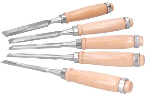 EBTOOLS 5 Pcs Woodworking Chisel Set for Engraving, Carving, and Wood Dressing with Comfortable Grip and Protector