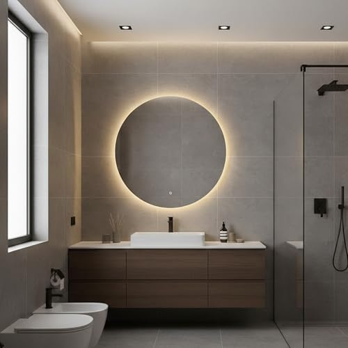 STYLE GLASS Specchio Bagno Led Personalizzabile BIG 90, Specchio Rotondo da Parete con Luce Led 4000K Retroilluminato, Specchiera Bagno Made in Italy Bordo Filo Lucido Moderno (90 Ø)