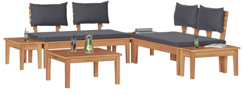 vidaXL Garden Bench Set with Cushion with Storage 3 pcs Brown and Grey, Garden and Terrace, Modern Outdoor Bench Set, Durable Teak Furniture, Relaxation, Patio Seating, Home Decor