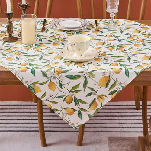 Tischdeko Gelb Tischdecke Polyester Abwaschbar Pflegeleicht 100×100 Zitronen Zitronentischdecke für Drinnen Draußen Herbst Küche Esstisch Party Bankett Hochzeit Couchtisch Feiertage Geburtstag