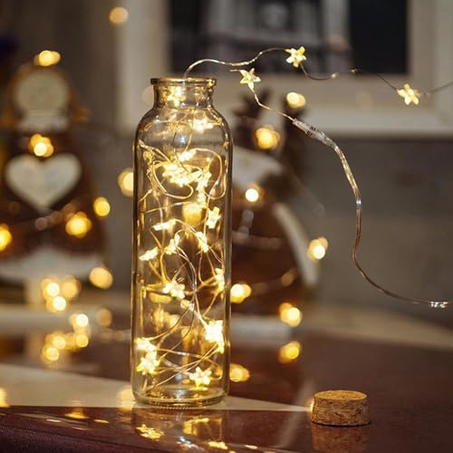 ENLACE Lichterkette Sterne, 5M 50 LED Sternenlichterkette, Micro Stern Draht Lichterketten Batteriebetrieben, Warmweiß Dekolicherkette für Kinderzimmer, Schlafzimmer, Hochzeit, Weihnachten Deko
