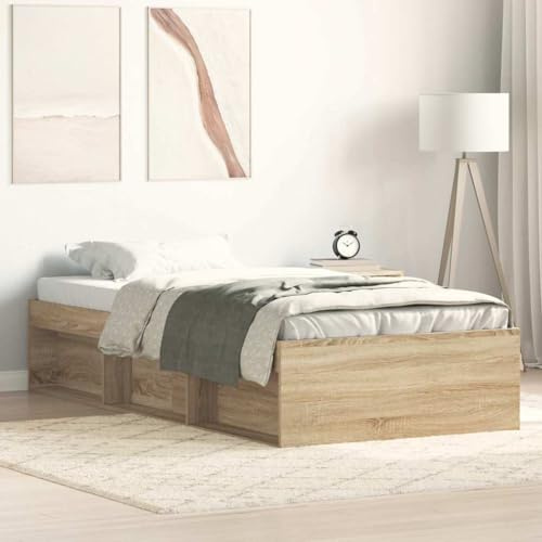 Frdhee Seniorenbett Einzelbett,Bettrahmen für Schlafzimmer Kinderzimmer,Bettgestell -Eiche 100x200 cm
