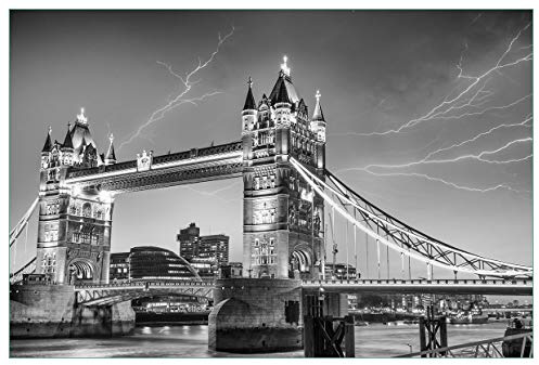 Wallario Küchenrückwand selbstklebend 90 x 60 cm, Motiv: Tower Bridge bei Gewitter in schwarz-weiß | Spritzschutz abwischbar & pflegeleicht