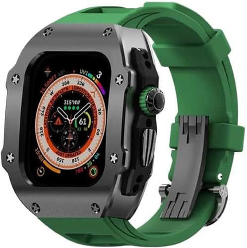 ANZOAT Kit mod per Apple Watch Ultra 8 2 49 mm, cassa in acciaio inox di lusso, cinturino in gomma al fluoro, kit di aggiornamento per Apple Watch Ultra 8 2 49 mm, corona in metallo e cinturino in