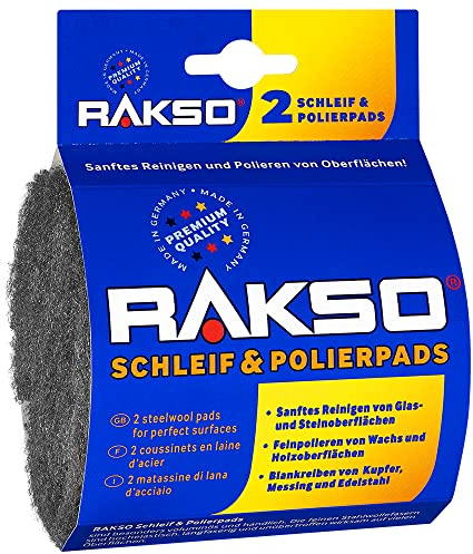 RAKSO Schleif & Polierpads fein - 2 Pads, sanfte Reingung, polieren, Feinpolitur Wachs -, Holz, Blankreiben von Kupfer, Messing, Edelstahl