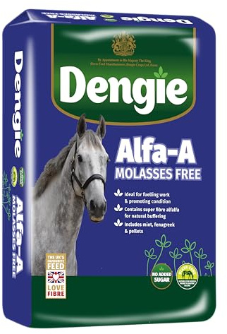 Dengie Alfa A Molasses Free 20kg Horse Feed - Promotes Condition - Low Sugar Horse Food - Chaff for Fussy Horses Includes Mint, Fenugreek & Alfalfa Pellets