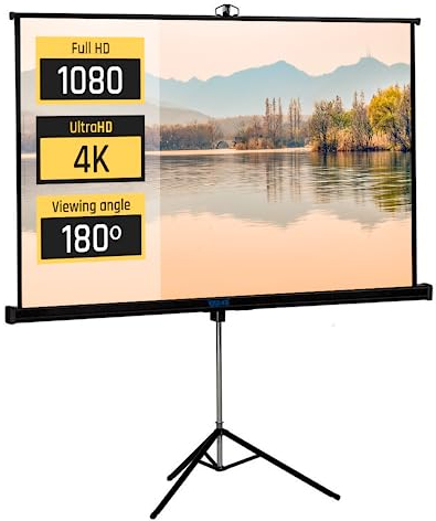 iggual Pantalla Proyección 100 Cuadrada-Portátil Manual Enrollable con Trípode- Visión 180º- Compatible 4K y Cualquier Proyector- Altura Ajustable- Bolsa Transporte y Trípode Incluido (180x180 cm)