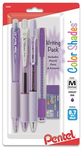 Pentel Color Shades Writing Pack - Includes; Pencil, Pens, and Erasers- Pastel Violet (BLBKALZBPV)