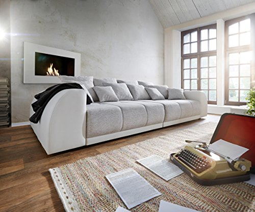 DELIFE Big-Sofa Violetta Creme Hellgrau 310x135 inklusive 12 Kissen XXL Sofa