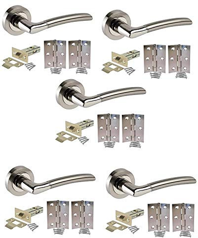 Golden Grace Indiana Style Modern Door Handles on Round Rose in Dual Finish with Latch 5 Sets