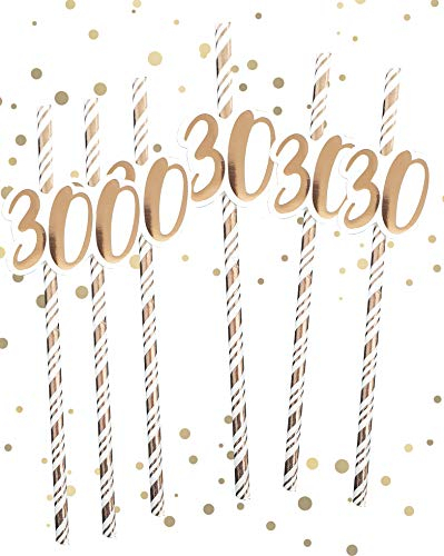 Alandra Party 30th Birthday Straws Pack of 6 Rose Gold Metallic