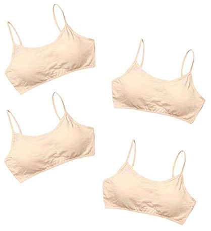 ECOSWAY Junge Mädchen Baumwolle Kinder Kondolenz Gürtel Sport BH, Pubertät Teenage Atmungsaktive Unterwäsche Ausschnitt Sport Training BH ~ 4er Packung, Geeignet 8-14 Jahre