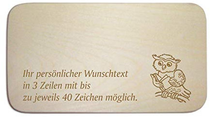 Frühstücksbrettchen « Eule mit Buch » mit persönlicher Wunschgravur - Frühstück Schneidebrett - für Kinder - Geschenk Einschulung Schulanfang Schule Kindergarten