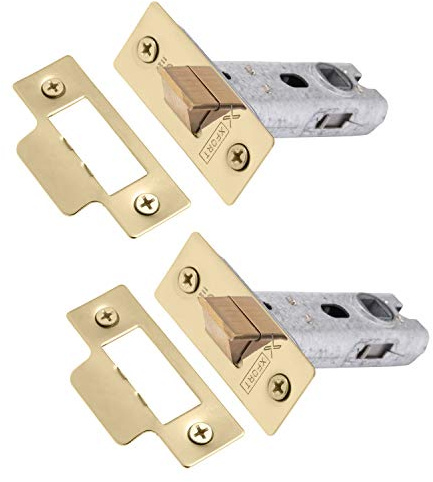 XFORT Tubular Latch, Polished Brass, Tubular Door Latch for Internal Wooden Doors, (2 Pack, 75mm)