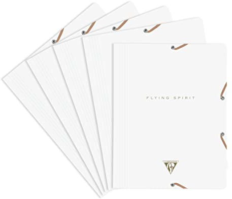 Clairefontaine 104514C - Packung mit 5 Sammelmappen Flying Spirit mit Gummizug und 3 Klappen, 24x32cm, Weiß Motive sortiert, 1 Pack