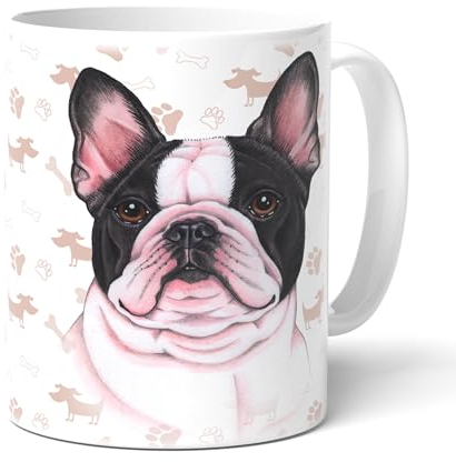 FRENCH BULLDOG D (28) white & black - Kaffeetasse. Becher, Teetasse aus hochwertiger Keramik. Kaffeebecher mit schöner Grafik und tollen Spruch in englischer Sprache. Tasse mit Henkel.