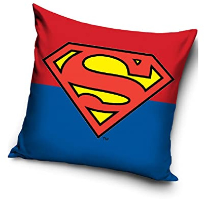 DC Comics Superman Cushion with Cover - Kids Cushion for Bedroom, Nursery & Playroom - Soft & Comfortable Toddlers Pillow with Superman Logo - Cute Square Cushion for Children