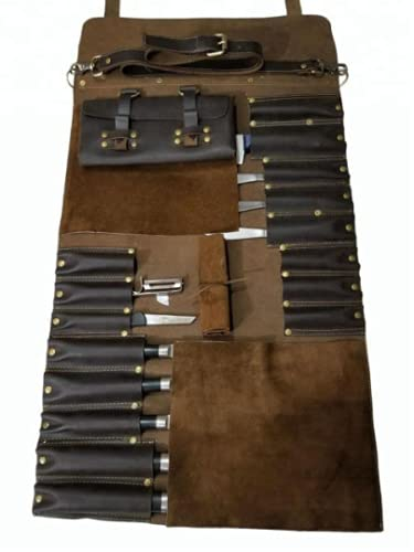 SN Leather Knife Roll, Chef Knife Roll, Knife Case,Knives Roll Holder, (Brown)