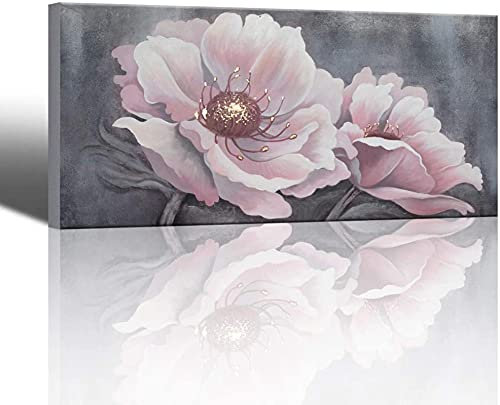Willion Große Leinwand Kunstwerk Wandkunst Wohnzimmer Rosa Blumen Bilder Moderne Beliebte Gemälde Wanddekor Schlafzimmer Rosa Blume auf grauem Hintergrund 70x140cm Rahmenlos