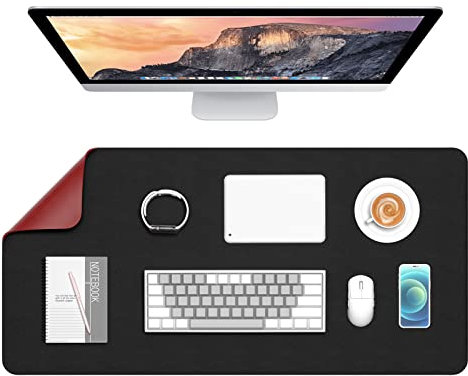 Hsurbtra Desk Pad, 76.2 x 35.5 cm Dual Side PU Leather Large Mouse Pad, Desk Protector, Desk Mat for Desktop, Desk Accessories for Women Office, Desk Supplies for Keyboard and Mouse, Black and Red