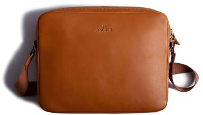 Harber London - Borsa a Tracolla in Pelle per iPad | Look Senza Tempo e Robusto | Colore: Pelle | Multiuso per l'uso Quotidiano | Realizzata a Mano con Materiali durevoli