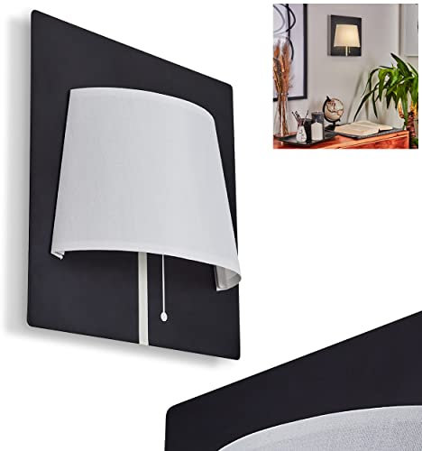 HOFSTEIN LED Wandleuchte Beaverton, moderne Wandlampe aus Metall/Stoff in Schwarz/Weiß, Leuchte mit Schirm aus Textil und Zugschnur, 4000 Kelvin, 480 Lumen, 1-flammig, 1 x LED 6 Watt (inkl.)