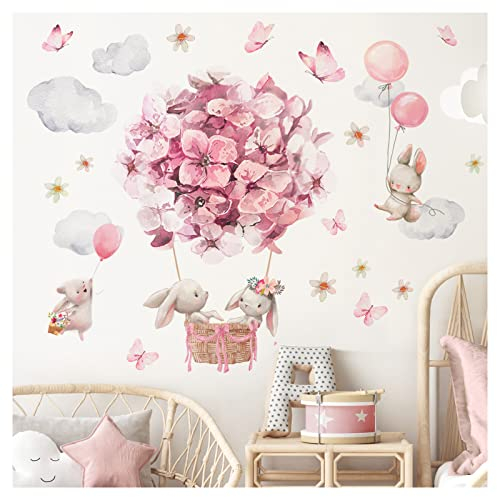 Little Deco Wandsticker Heißluftballon Blumen Schmetterlinge Wandtattoo Tiere mit Ballon Kinderzimmer Wanddeko DL820-4