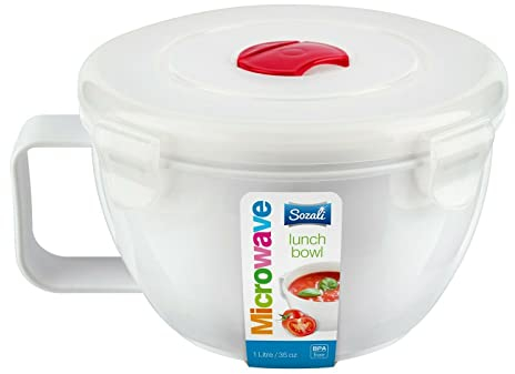 Sozali 1L Microwave Food Lunch Bowl Soup Container Spill Proof Clip Lock Vent Lid