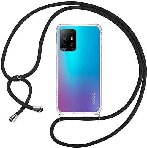 ISOI Kompatibel mit Oppo A94 5G Hülle,Handykette Hülle Silikon Seil Necklace Handyhülle mit Kordel Tasche TPU Bumper Schutzhülle für Oppo A94 5G - Schwarz