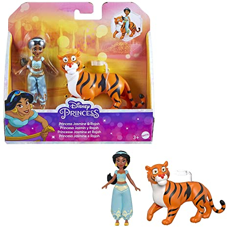 DISNEY Prinzessin Jasmin und Rajah - Bewegliche Puppe und Tigerfigur aus dem Film Aladdin, Jasmins unverkennbarer Look mit abnehmbarer Hose, für Kinder ab 3 Jahren, HLW83