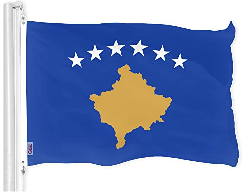 G128 Kosovo-Kosovar-Flagge,90x150 cm,LiteWeave Pro Serie bedruckt 150D Polyester,Länderflagge, für drinnen und draußen, lebendige Farben, Messingösen, dicker und langlebiger als 100D 75D Polyester