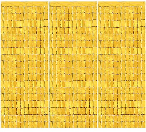 Hayaww 3 Pcs Glitzer Vorhang Deko,Lametta VorhäNge Glitzer Funkeln VorhäNgen Dekoration Quadrat Metallic Lametta VorhäNge, 1x2m,FüR Hochzeit Verlobung Geburtstag Party BüHnendekor (Gold)