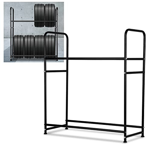 Izrielar Étagère à pneus Support, pour 8 pneus Arbre de jantes Capacité de charge 180kg, Étagères de stockage à jantes pour garage Cave y compris vis et chevilles, 107 x 46 x 117cm