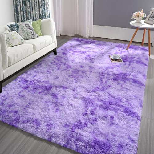 Pettop Plüsch-Teppiche, Batik-Teppiche, 10x18 cm, flauschiger Teppich für Wohnzimmer, Schlafzimmer, Mädchen, Kinderzimmer, flauschiger Plüsch-Teppich für Kinderzimmer, Spielzimmer, rechteckig, Lila