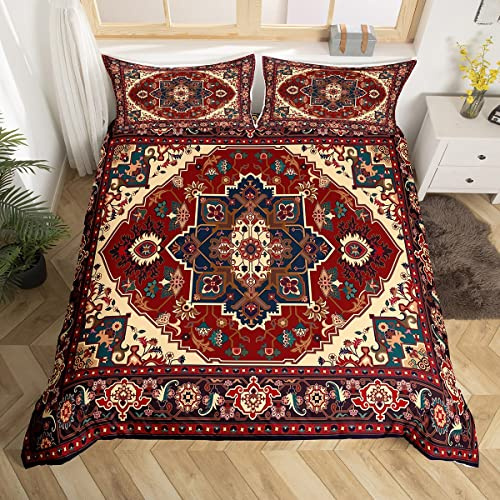 Homewish Duvet Cover King Oriental Bedding Set For Women Girls Bedroom Decor Vintage Medallion Comforter Cover Bohemian Man Ala Bed Set Ultra Soft Lightweight Bedding Scarlet 3Pcs No Comforter