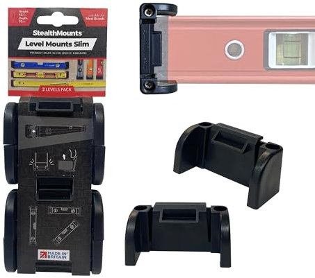 StealthMounts Universal Level Holder Slim – 2 Pack Black Wall Mounts for Spirit Levels | Fits Most Brands | Locking Level Brackets for Workshop, Garage & Van Storage | Heavy Duty ABS | Made in The UK