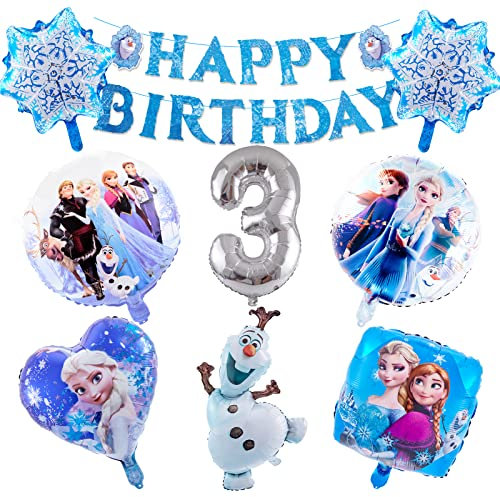 BX Ballons3 Frozen 3th Party Decorations, Frozen Birthday Decorations, Happy Birthday Frozen Balloons, Frozen Birthday Banner, 3th Elsa Birthday Decoration for Girls, Princess Birthday Party