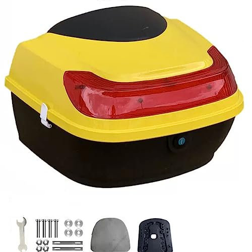 AVIITI Universal-Motorrad-Topcase, Mit Montagezubehör Und Rückenlehnenstauraumträger Heckkoffer, Kann Helm Aufbewahren,Gelb,33x40x26cm