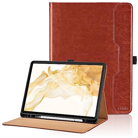 Funda para Samsung Galaxy Tab S8+ Plus 2022/Tab S7 FE 2021/Tab S7+Plus 2020 12.4 PU Leather Ángulos Ajustables Tablet Case Incorporado para S Pen con Bolsillo y Reposo/Activación - Marrón
